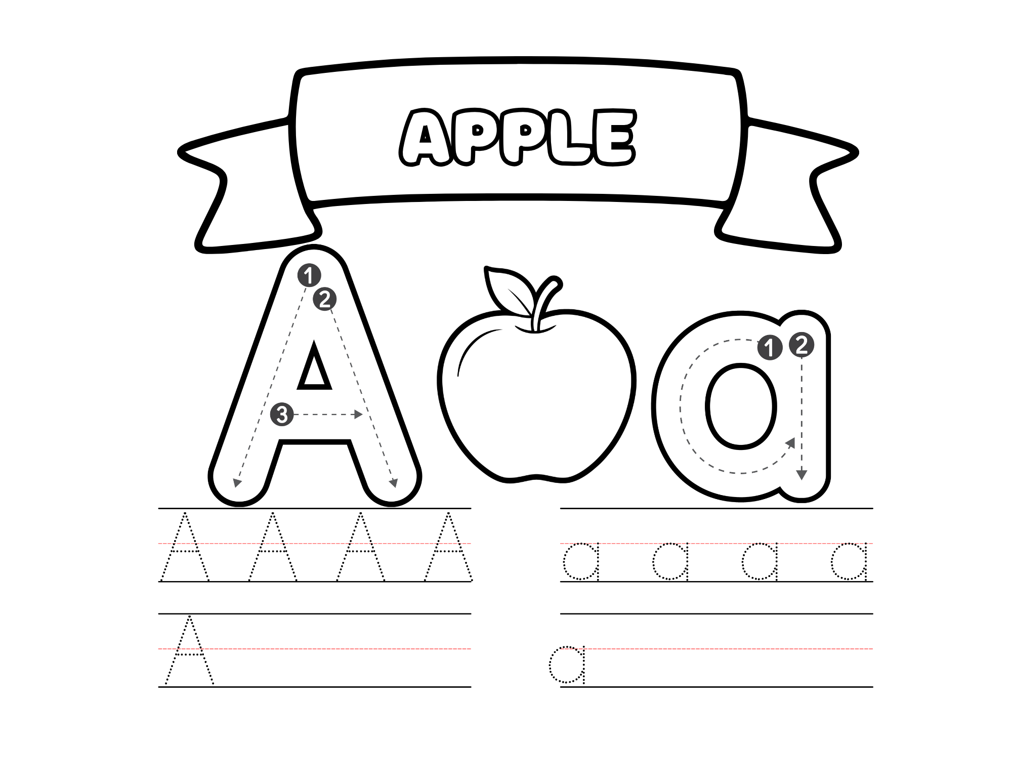 Alphabet Tracing, Fun Coloring Pages with Words, Simple Printable Art