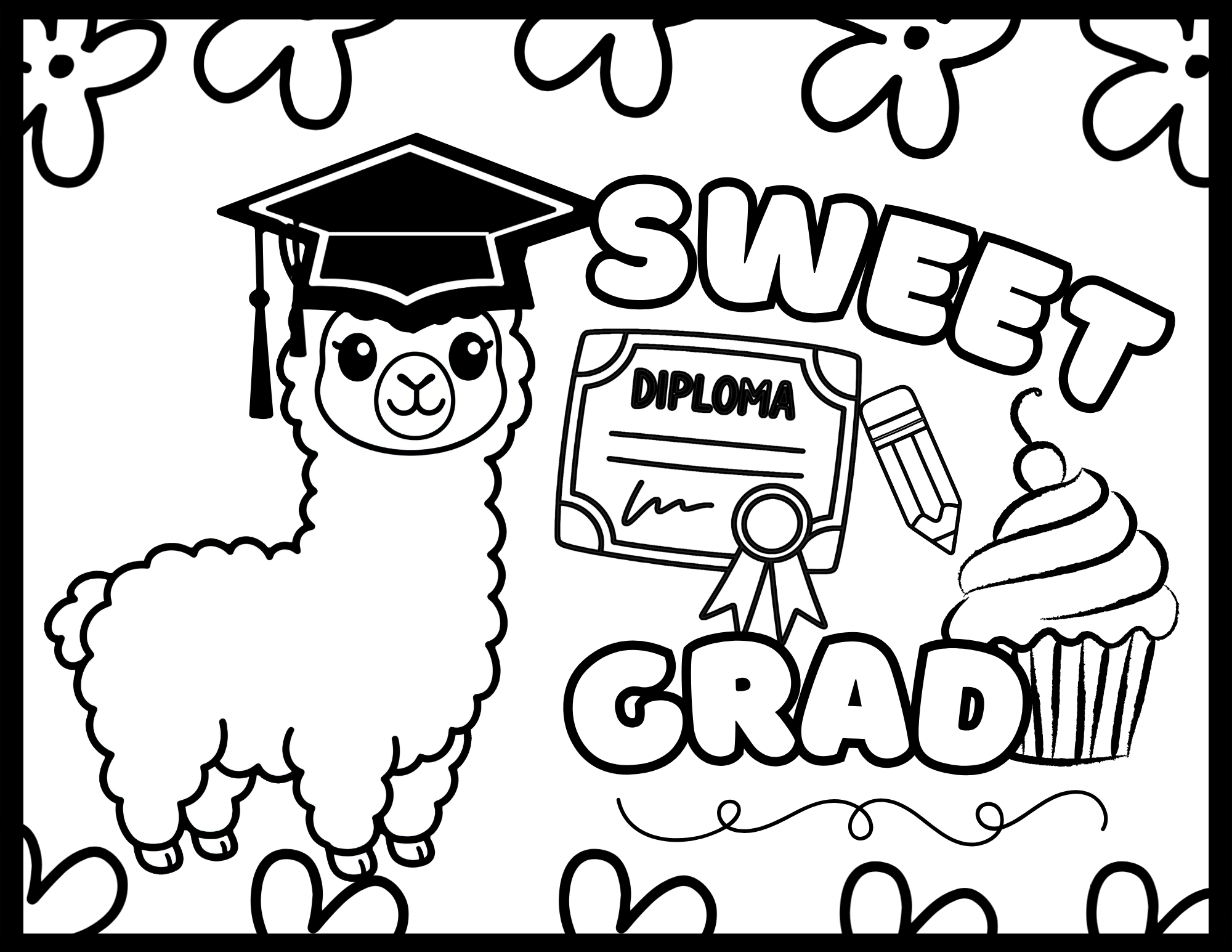 Graduate Themed, Fun Coloring Pages with Words, Simple Printable Art