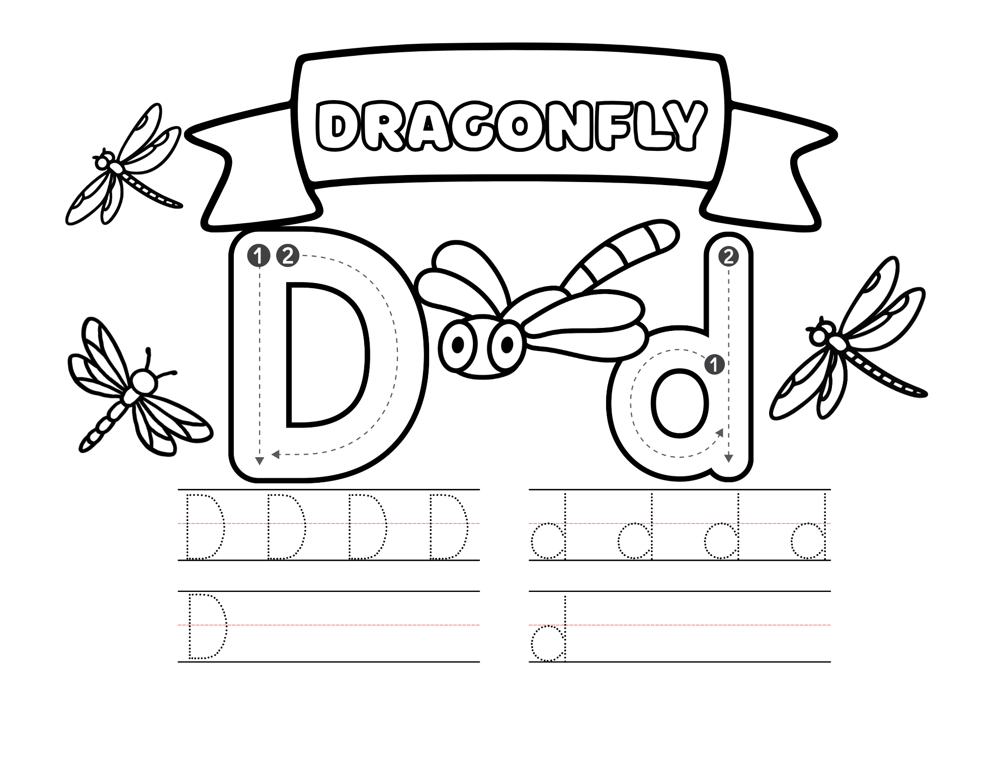 Alphabet Tracing, Fun Coloring Pages with Words, Simple Printable Art