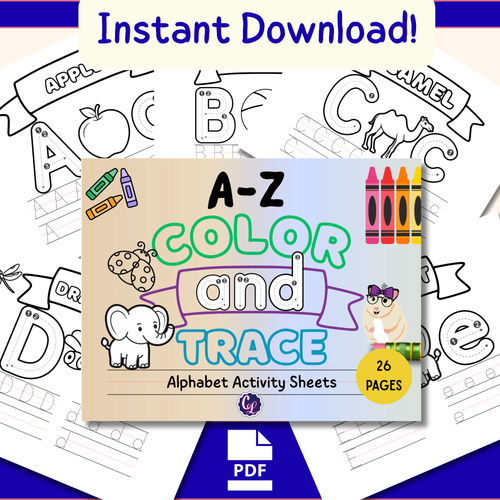 Alphabet Tracing, Fun Coloring Pages with Words, Simple Printable Art